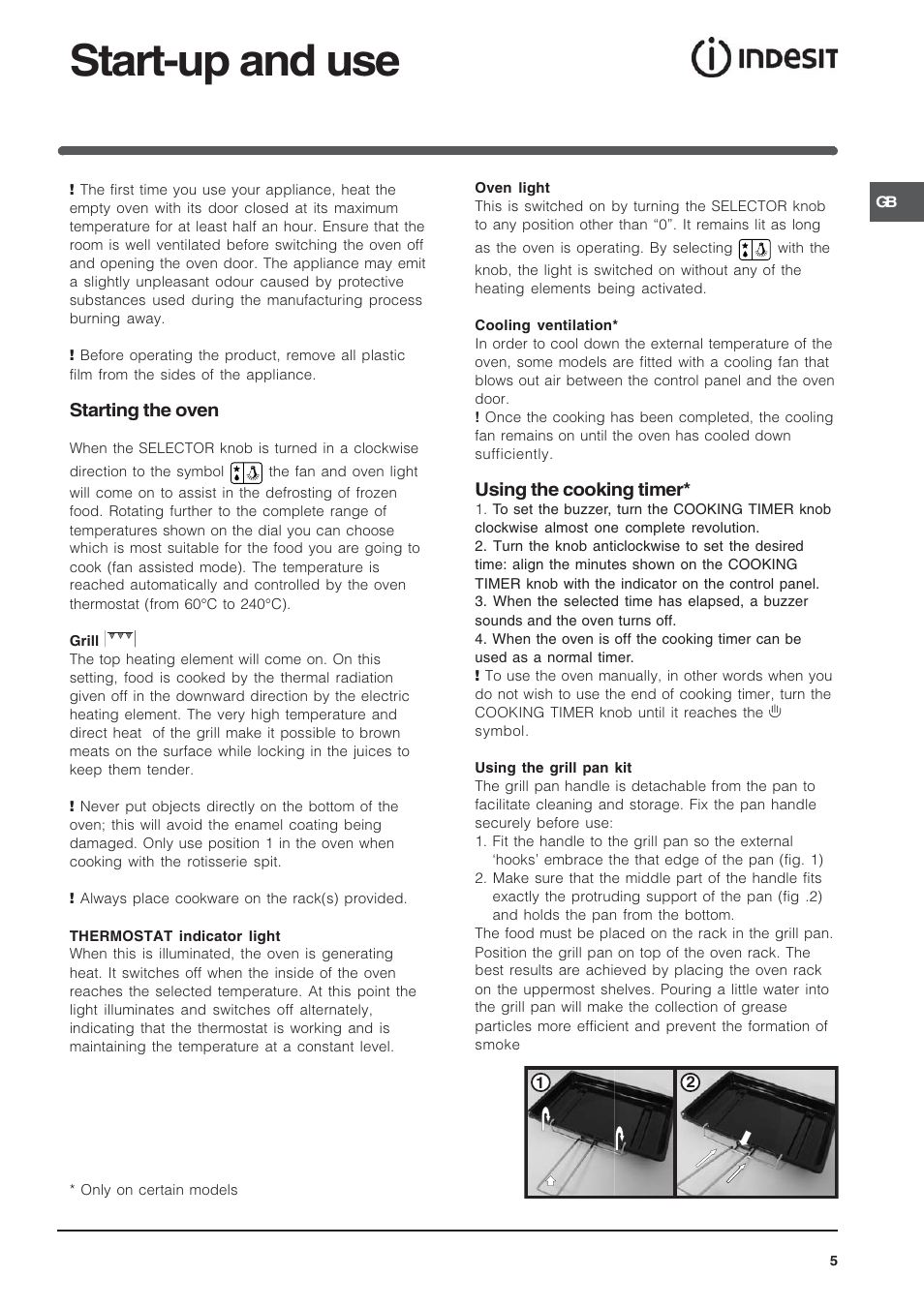 Start-up and use, Starting the oven, Using the cooking timer | Indesit K6C320-G for models after Nov 2006 User Manual | Page 5 / 12