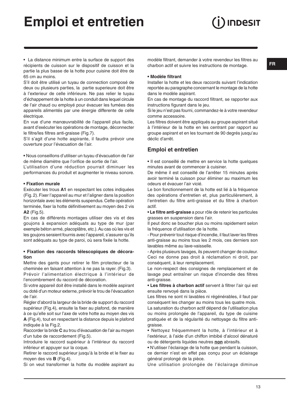 Emploi et entretien | Indesit H361FIX User Manual | Page 11 / 31