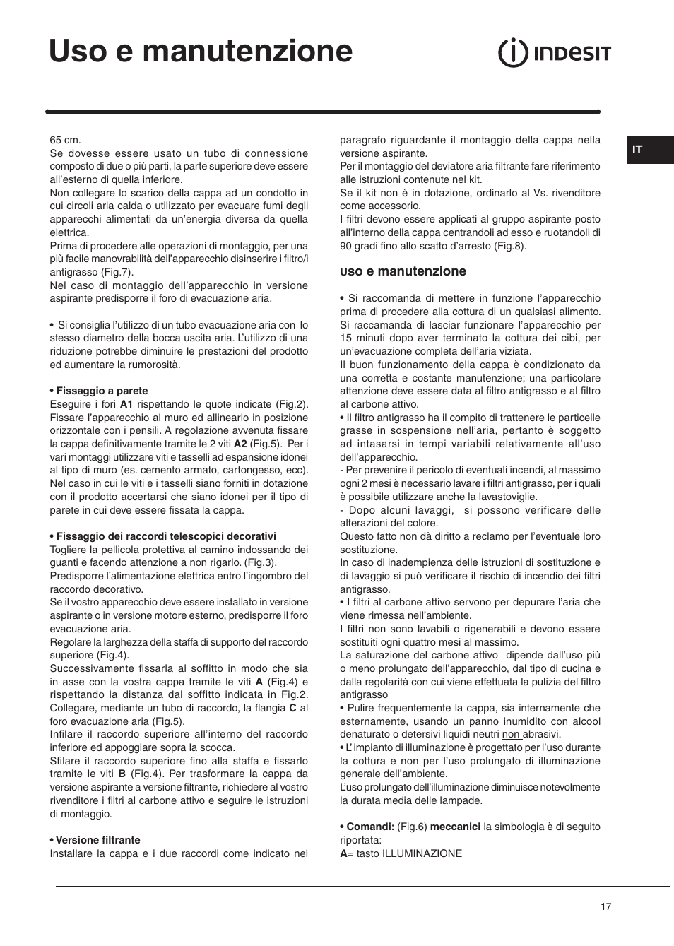 Uso e manutenzione | Indesit H361FIX User Manual | Page 15 / 31