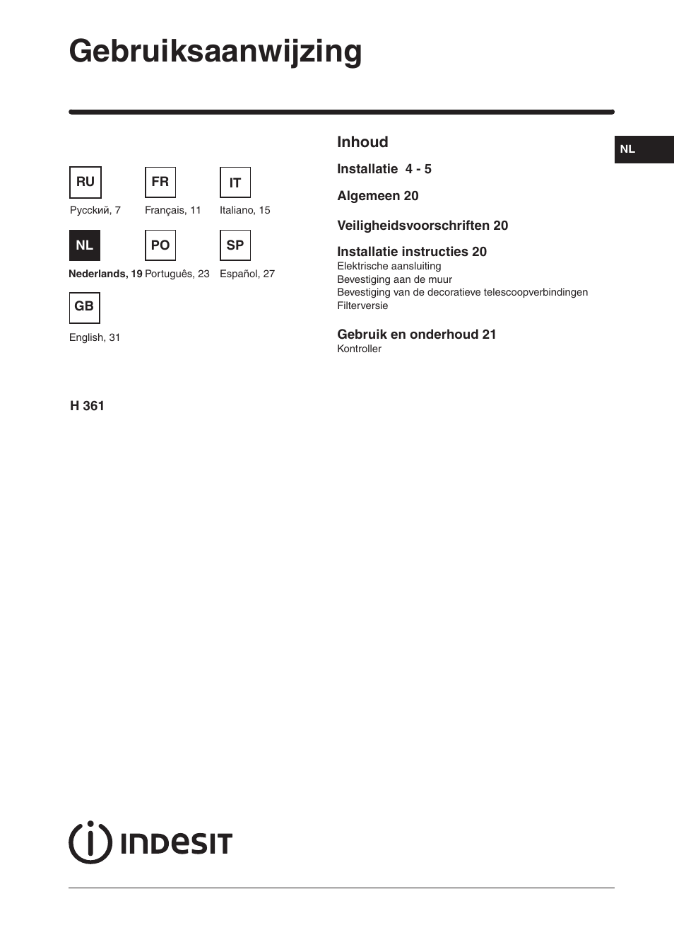 Gebruiksaanwijzing | Indesit H361FIX User Manual | Page 17 / 31