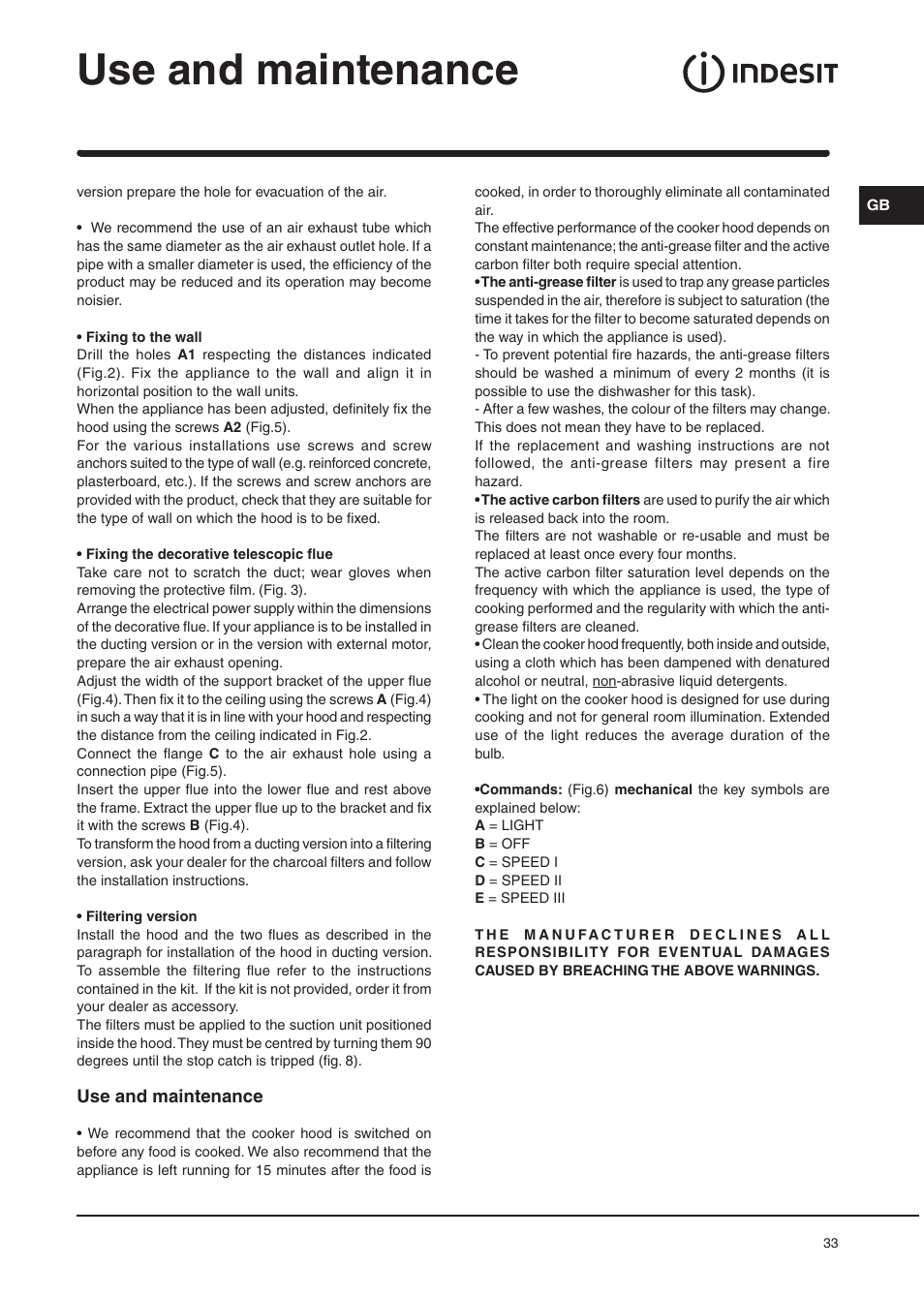 Use and maintenance | Indesit H361FIX User Manual | Page 31 / 31