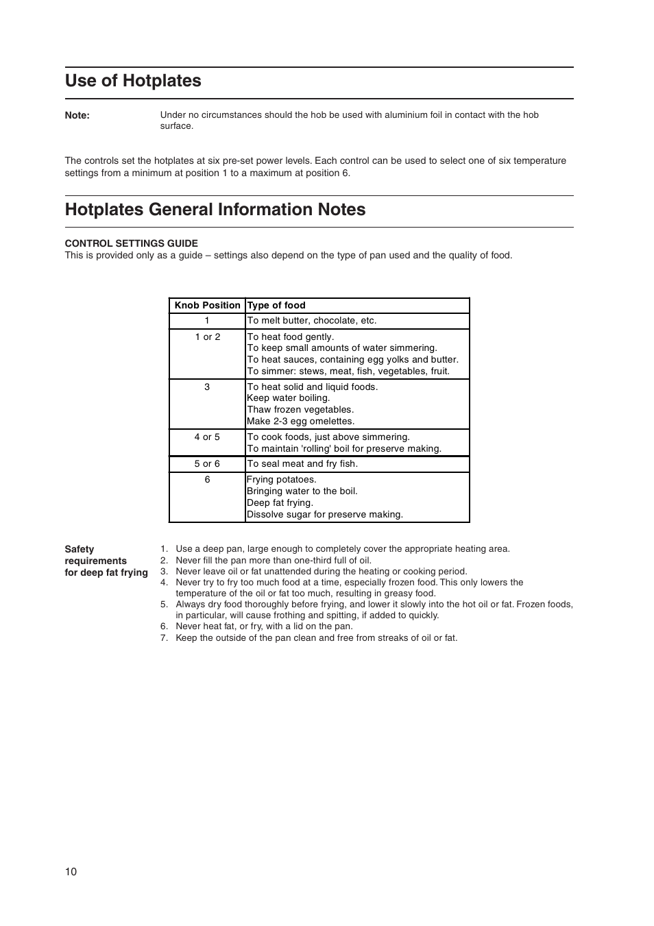 Use of hotplates | Indesit KD3E1W-G User Manual | Page 10 / 24