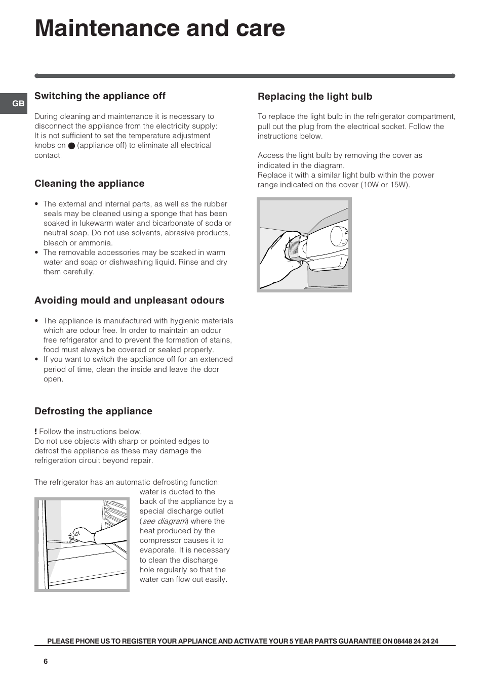 Maintenance and care | Indesit INS1611UK User Manual | Page 6 / 12