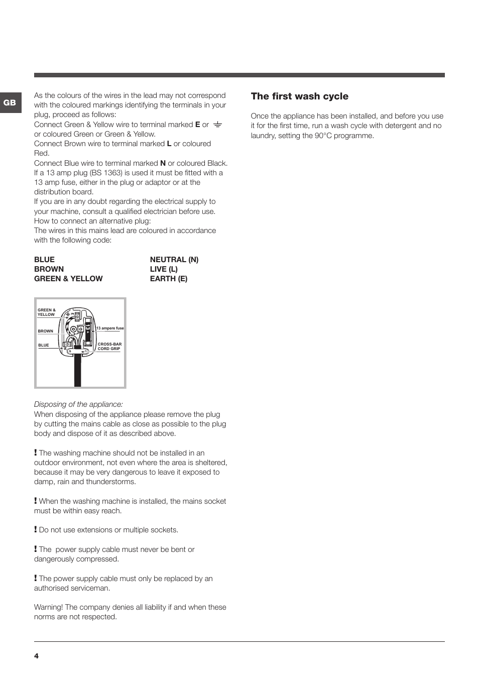 The first wash cycle | Indesit PWE91472W User Manual | Page 4 / 16