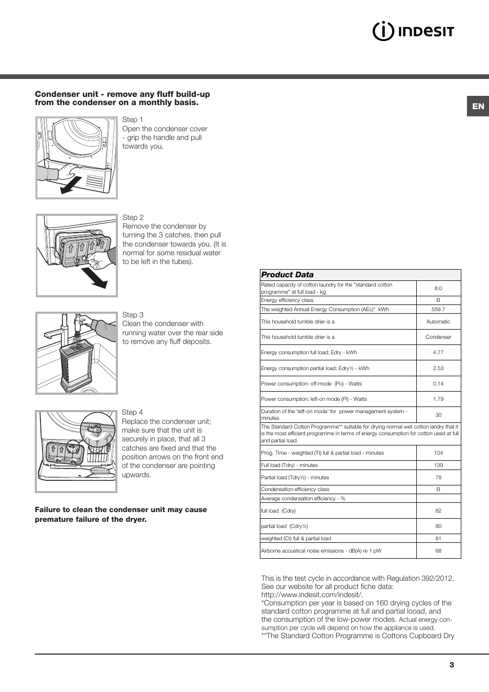 Product data | Indesit IDCA8350BECOUK User Manual | Page 3 / 20