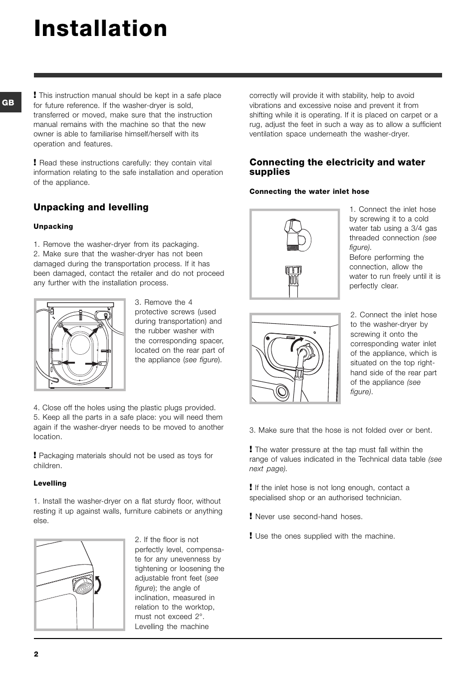 Installation | Indesit PWDC7143W User Manual | Page 2 / 16