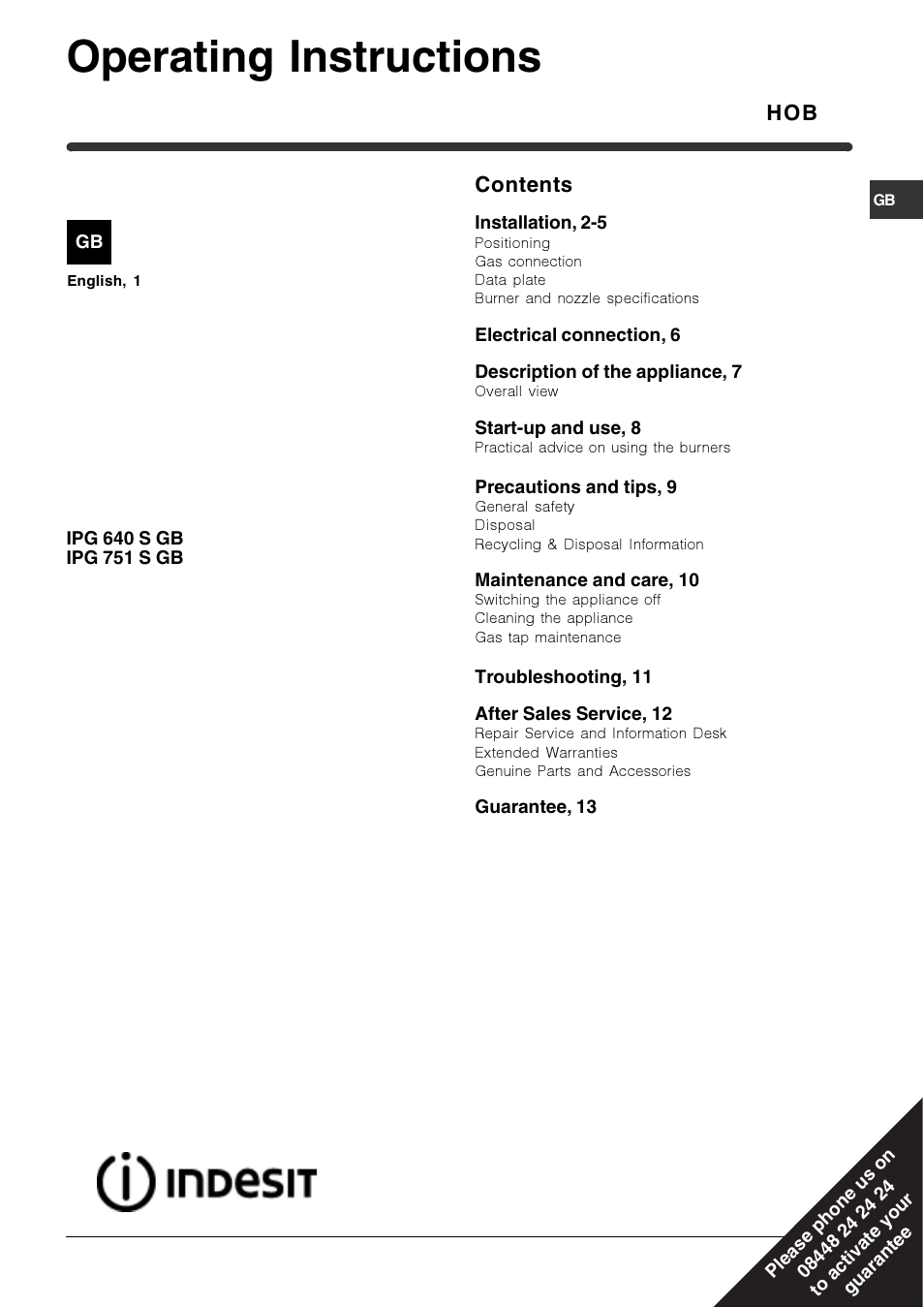 Indesit IPG751SBKGB User Manual | 16 pages