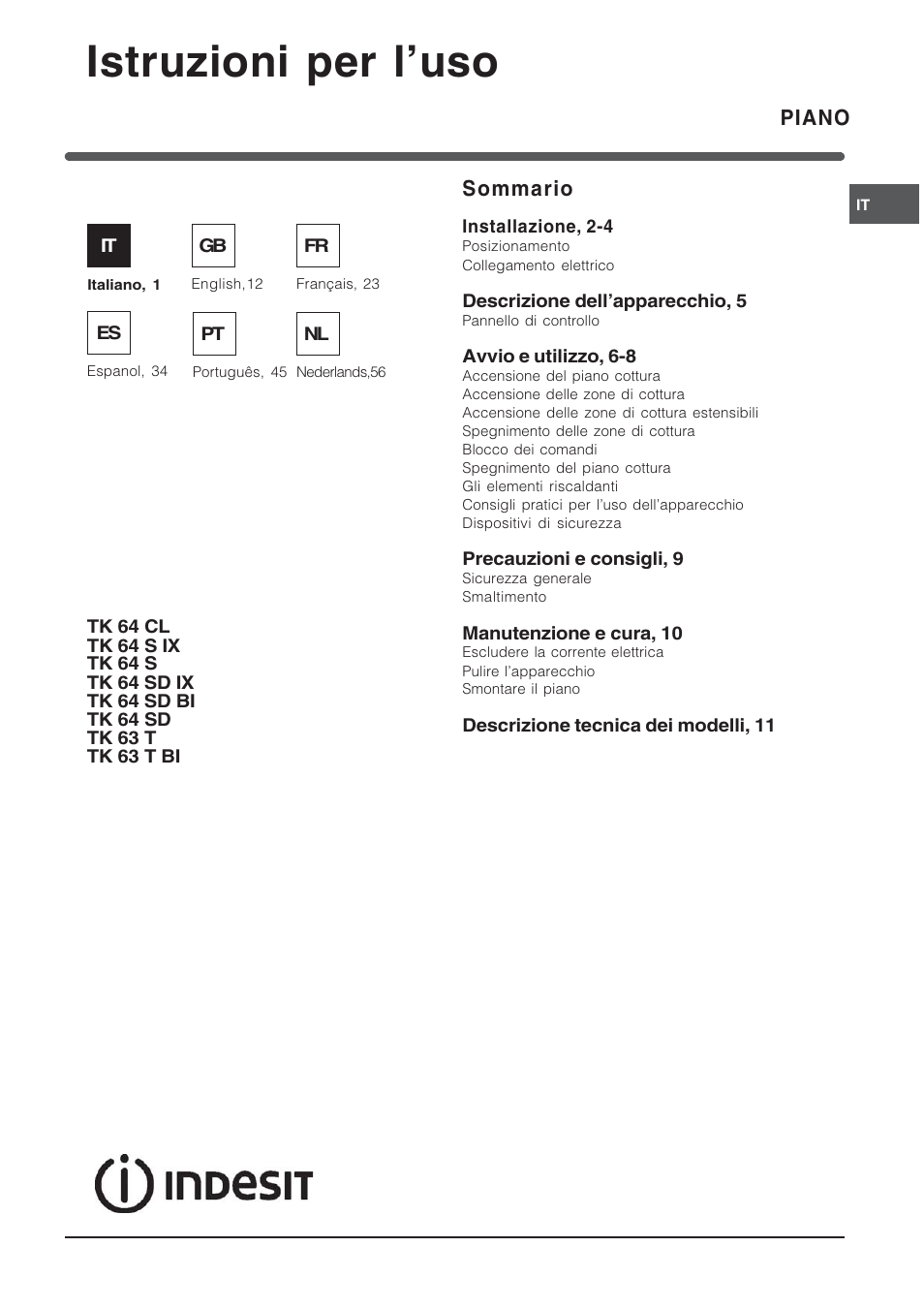 Indesit TK64SIX User Manual | 68 pages