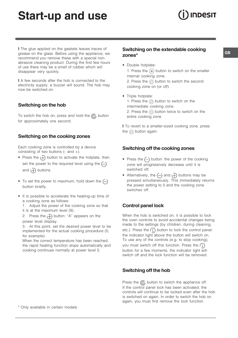 Start-up and use | Indesit TK64SIX User Manual | Page 17 / 68