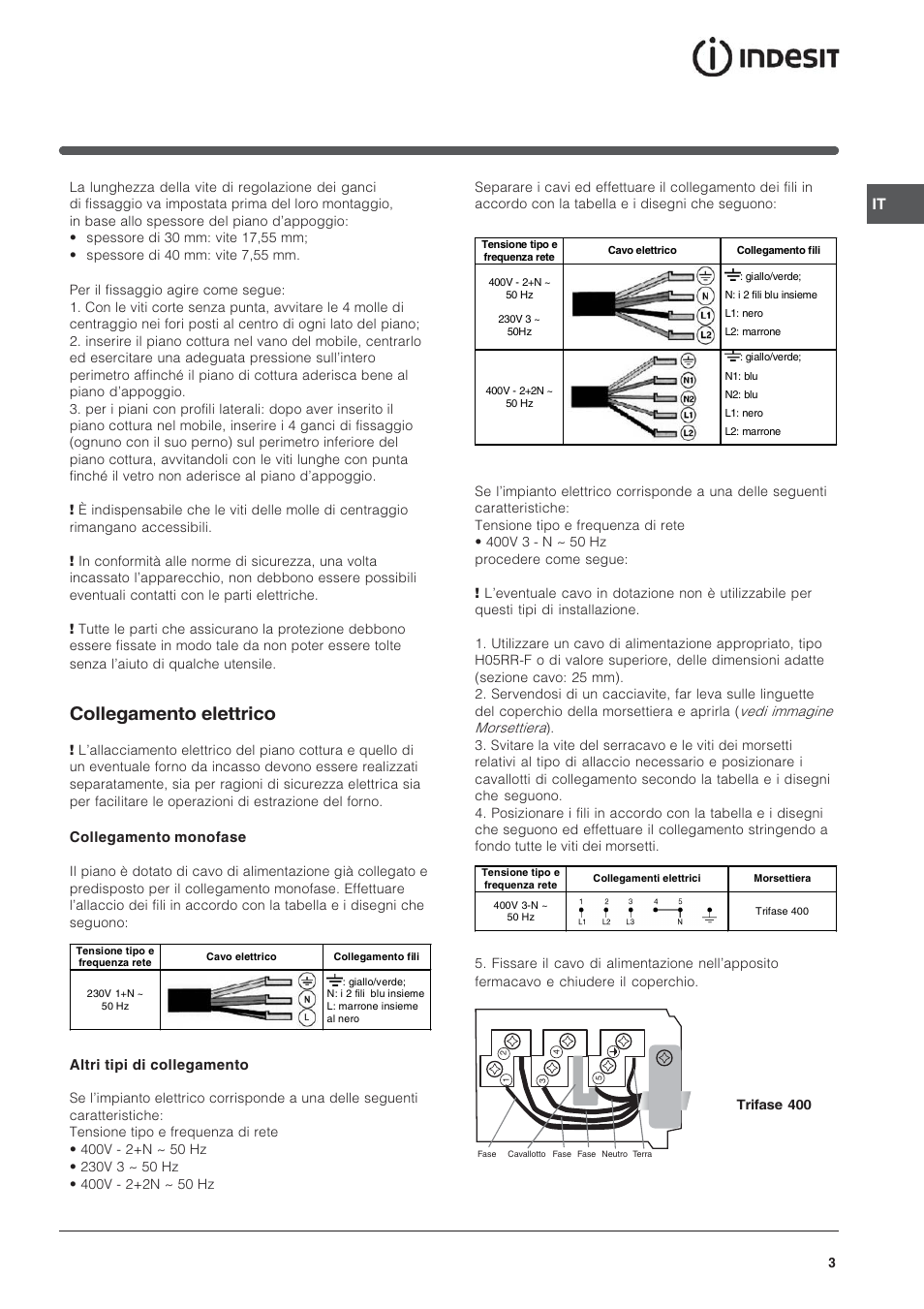 Collegamento elettrico | Indesit TK64SIX User Manual | Page 3 / 68