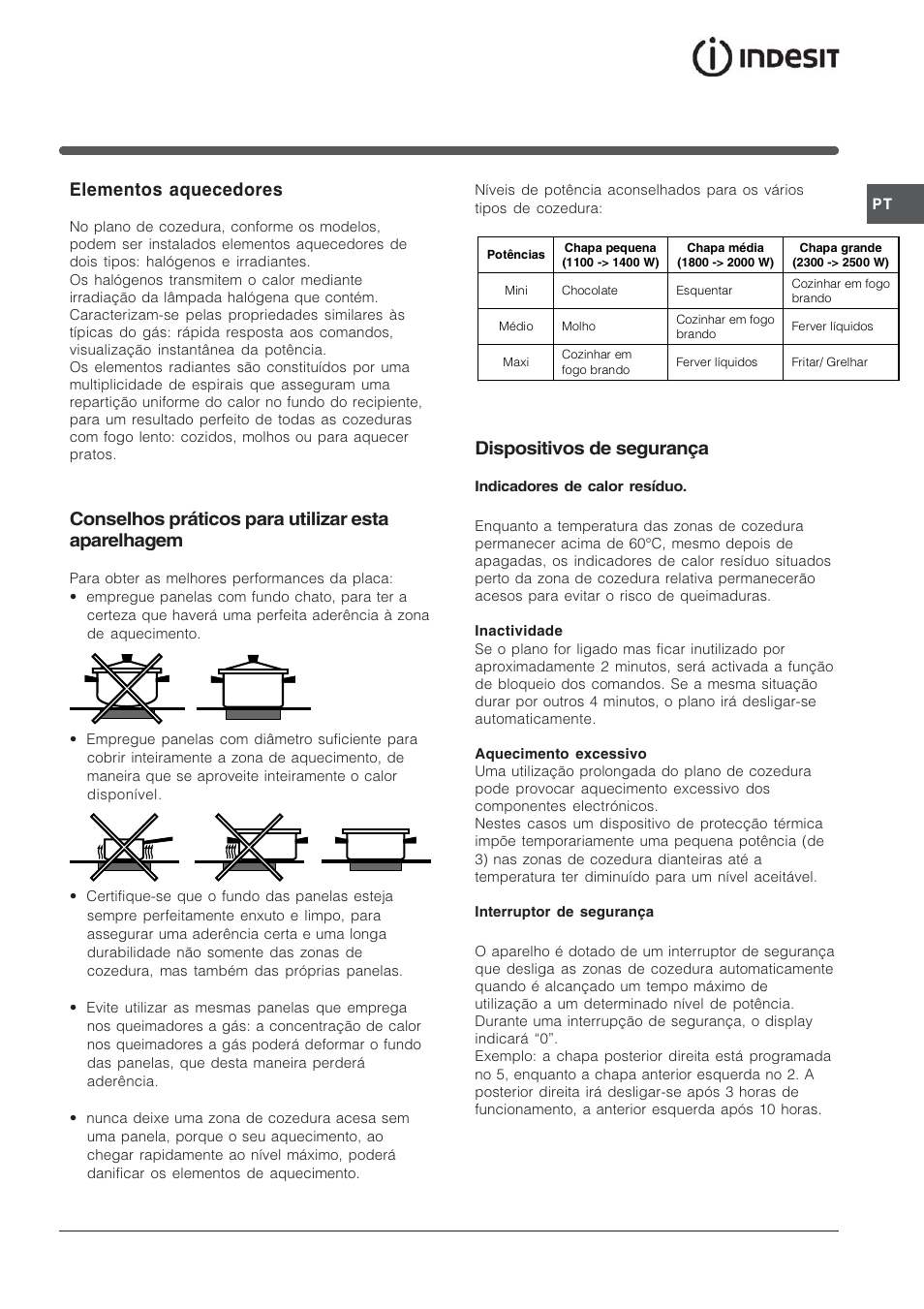 Elementos aquecedores, Conselhos práticos para utilizar esta aparelhagem, Dispositivos de segurança | Indesit TK64SIX User Manual | Page 51 / 68