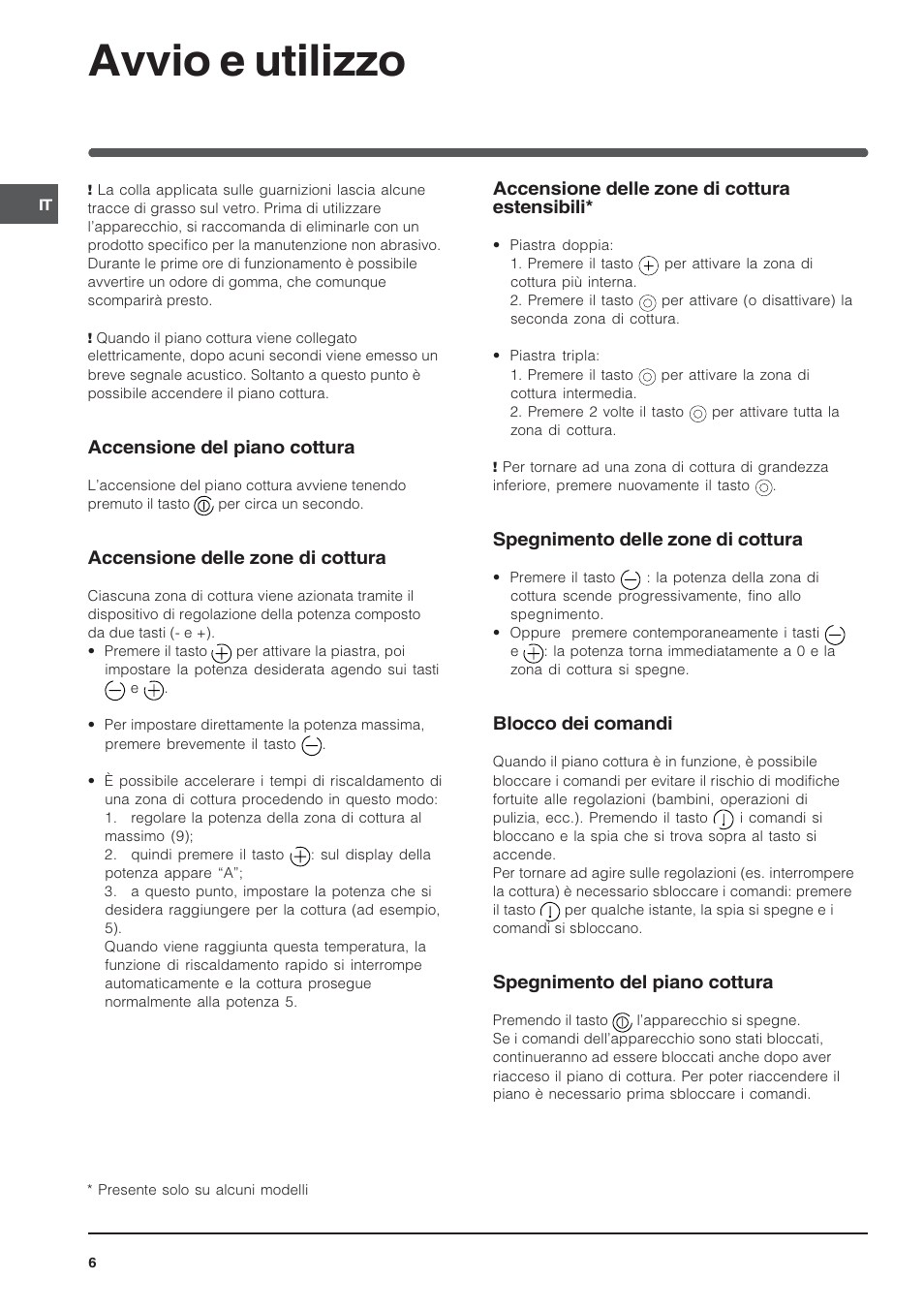 Avvio e utilizzo | Indesit TK64SIX User Manual | Page 6 / 68