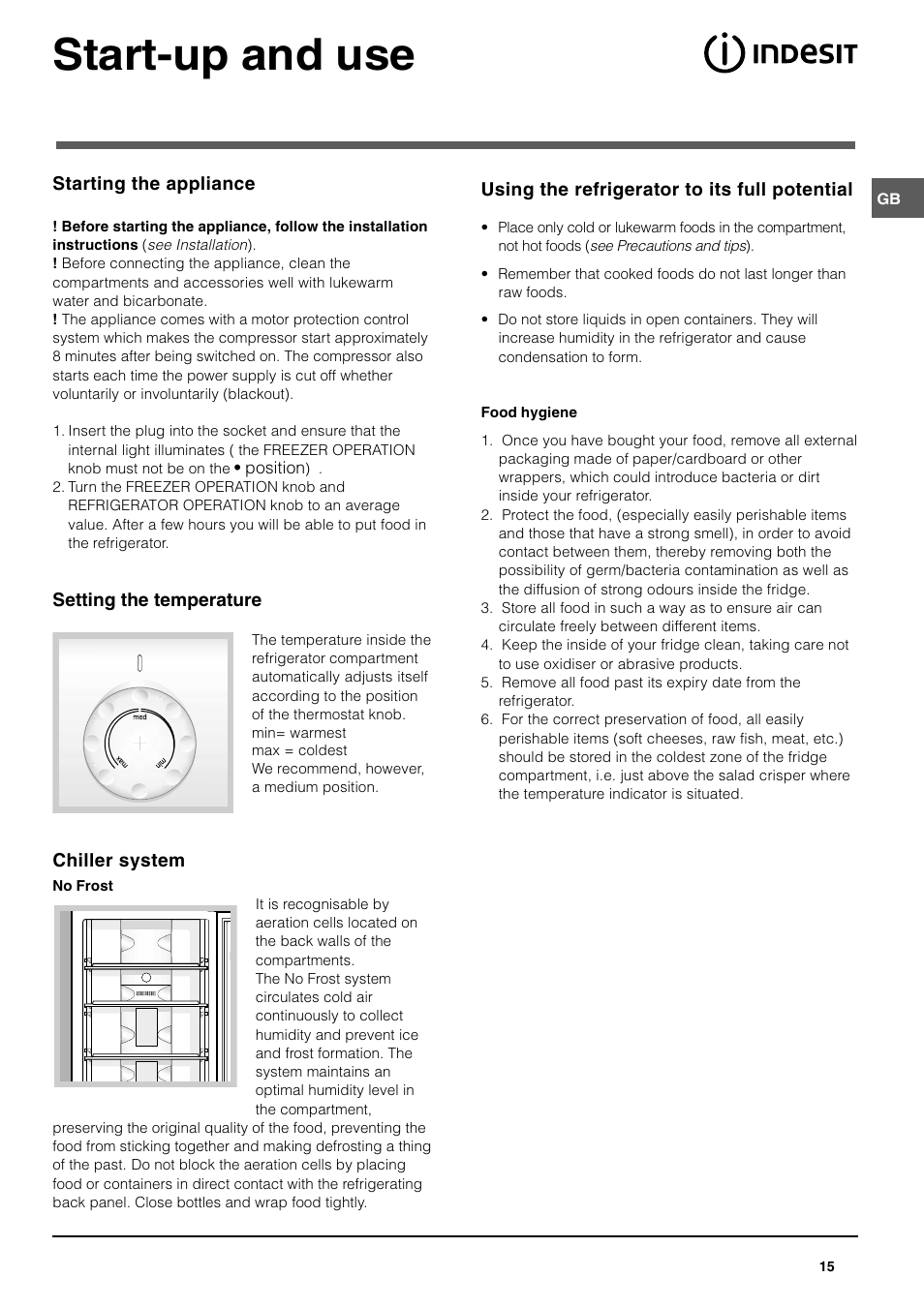 Start-up and use | Indesit TAN14NFP I GB F ES P User Manual | Page 15 / 52
