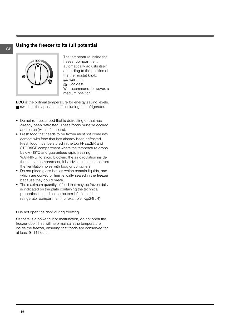 Using the freezer to its full potential | Indesit TAN14NFP I GB F ES P User Manual | Page 16 / 52