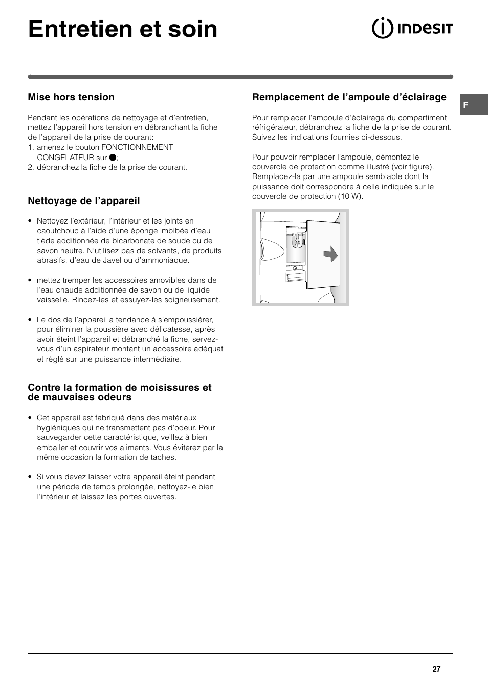 Entretien et soin | Indesit TAN14NFP I GB F ES P User Manual | Page 27 / 52