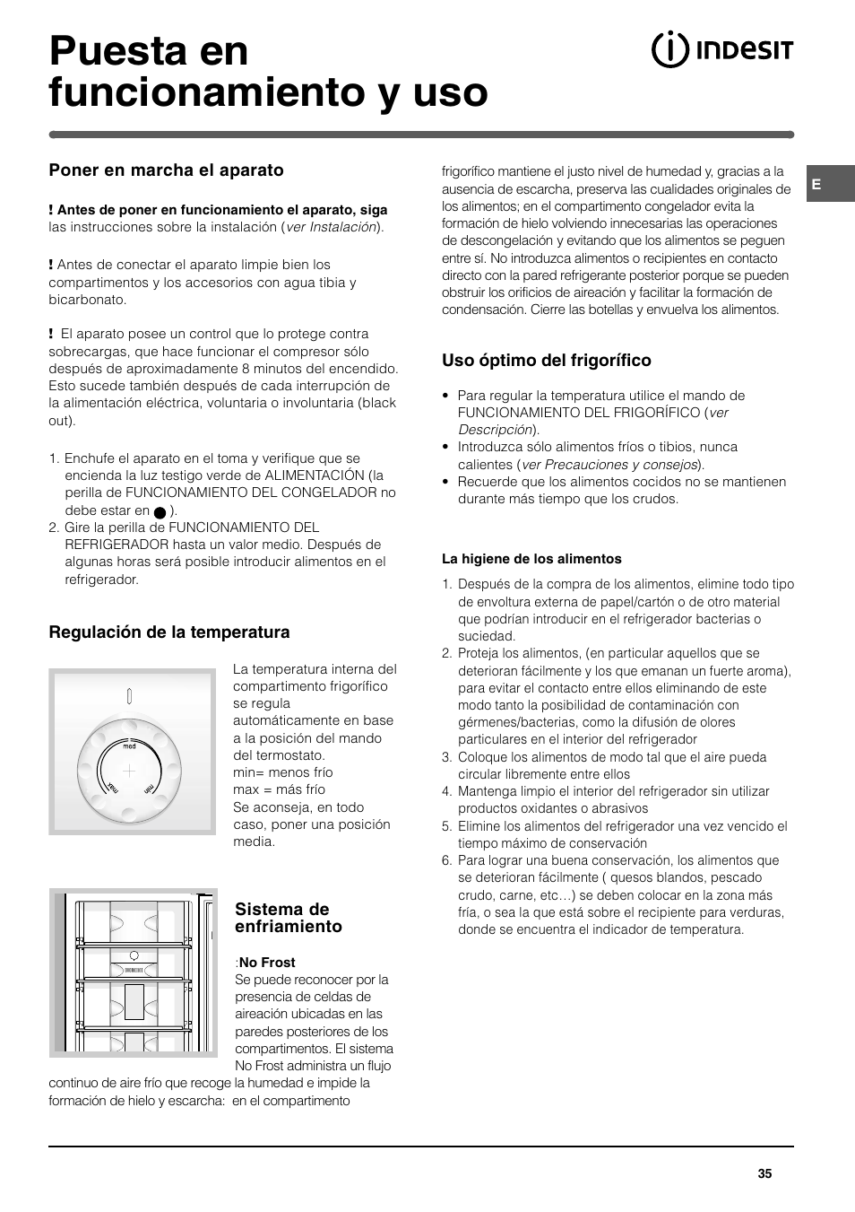 Puesta en funcionamiento y uso | Indesit TAN14NFP I GB F ES P User Manual | Page 35 / 52