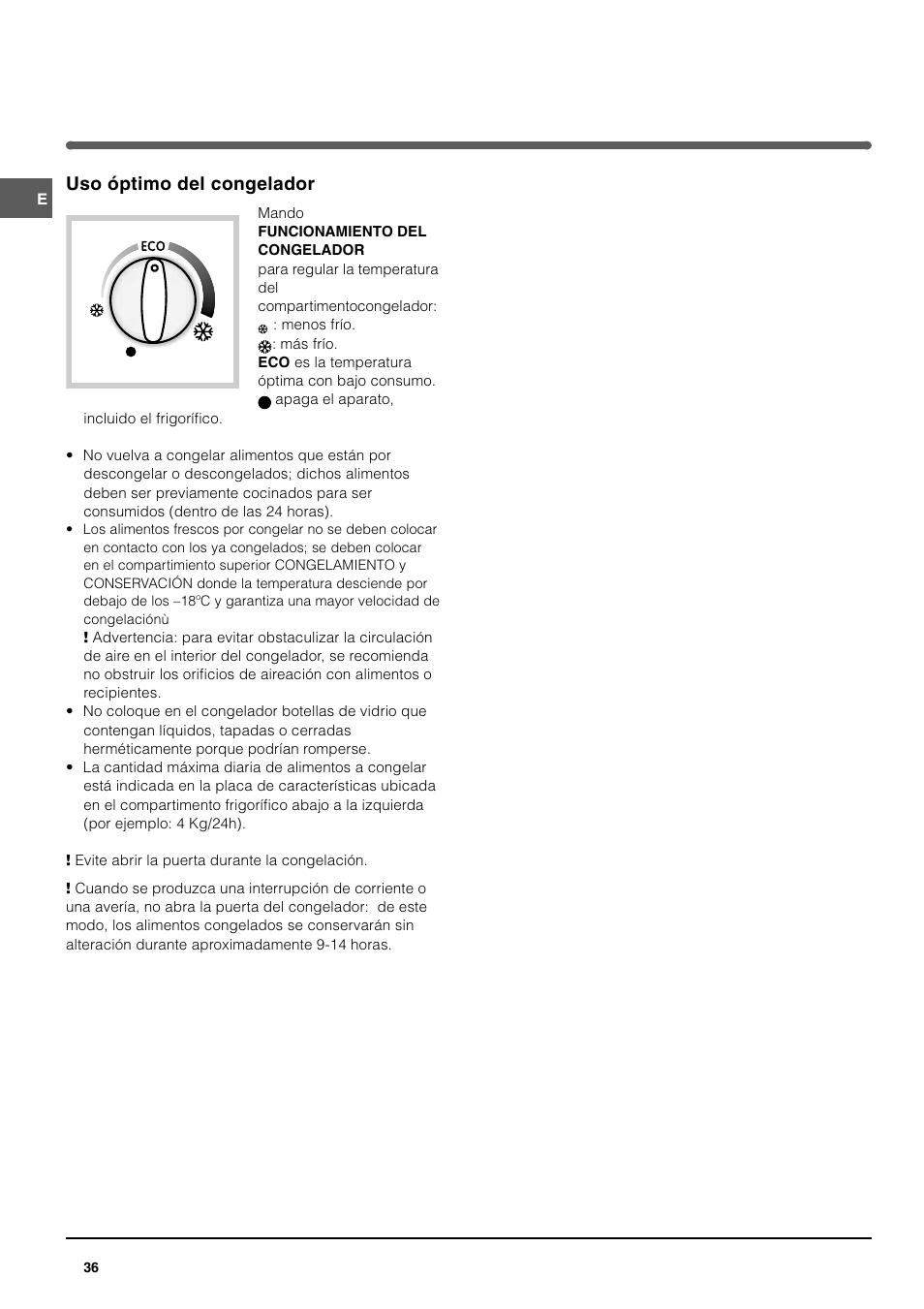 Uso óptimo del congelador | Indesit TAN14NFP I GB F ES P User Manual | Page 36 / 52