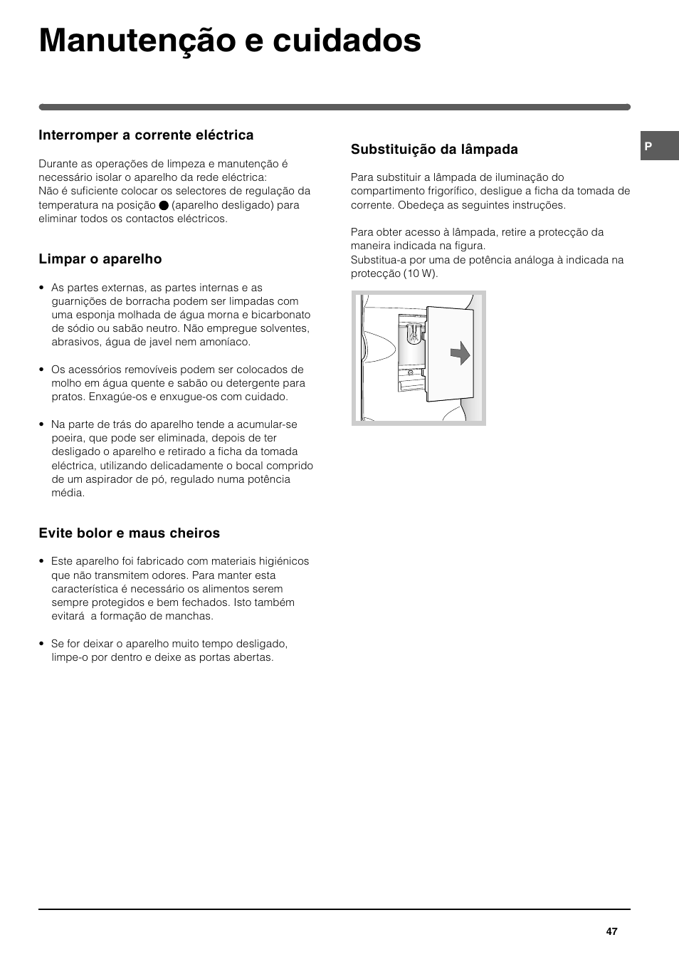 Manutenção e cuidados | Indesit TAN14NFP I GB F ES P User Manual | Page 47 / 52