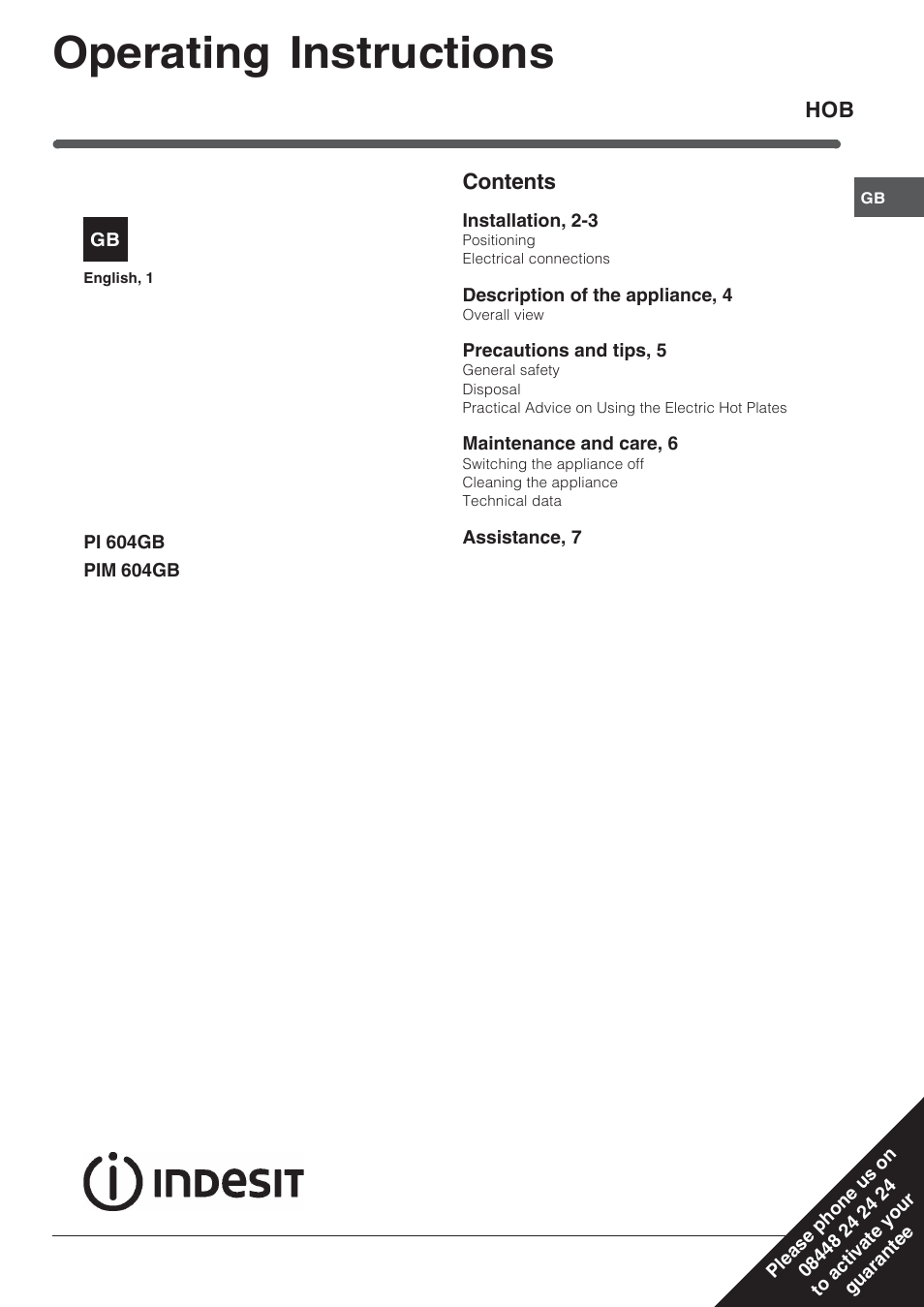 Indesit PI604WH User Manual | 12 pages