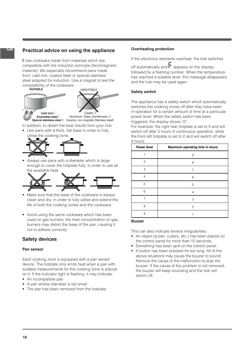 Practical advice on using the appliance, Safety devices | Indesit VIA640C – for models from April 2012 User Manual | Page 16 / 84