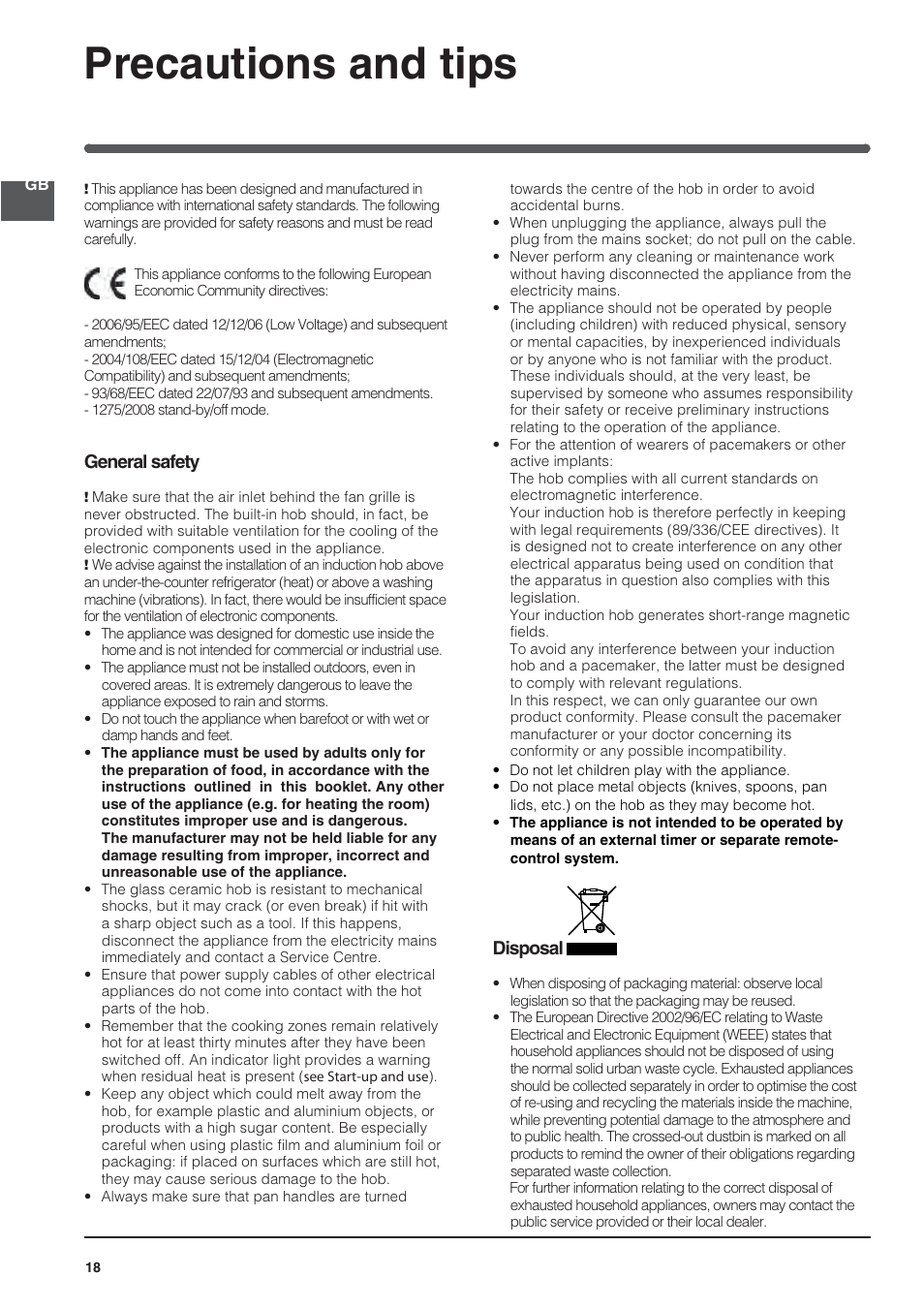 Precautions and tips | Indesit VIA640C – for models from April 2012 User Manual | Page 18 / 84