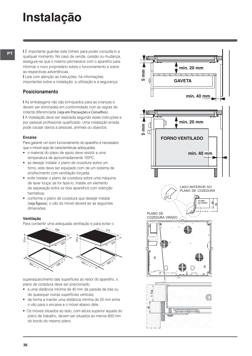 Instalação, Posicionamento | Indesit VIA640C – for models from April 2012 User Manual | Page 36 / 84