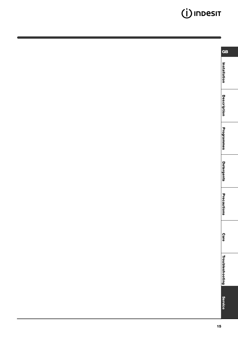 Indesit WIDL126SUK Cold Fill User Manual | Page 15 / 16