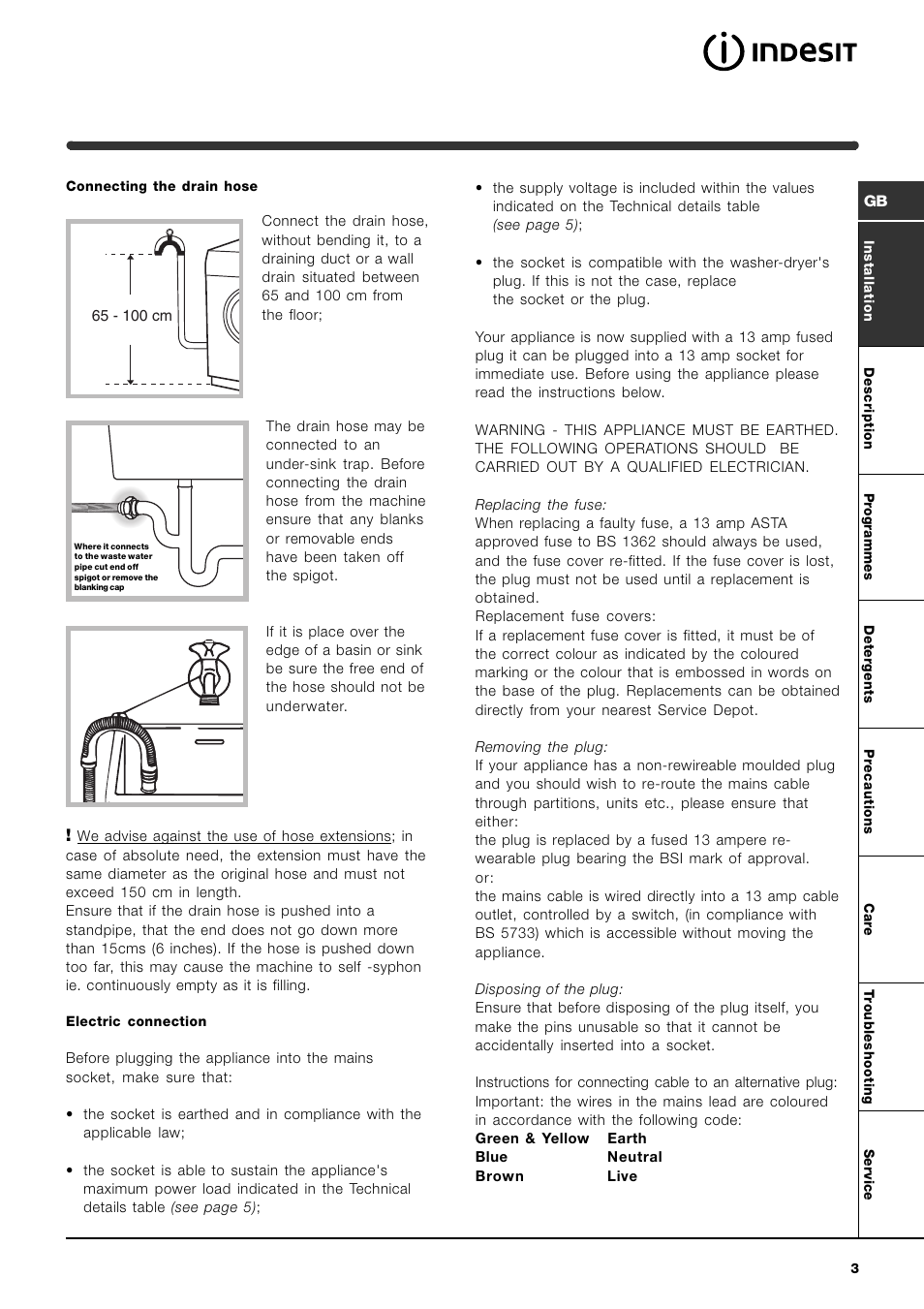 Indesit WIDL126SUK Cold Fill User Manual | Page 3 / 16