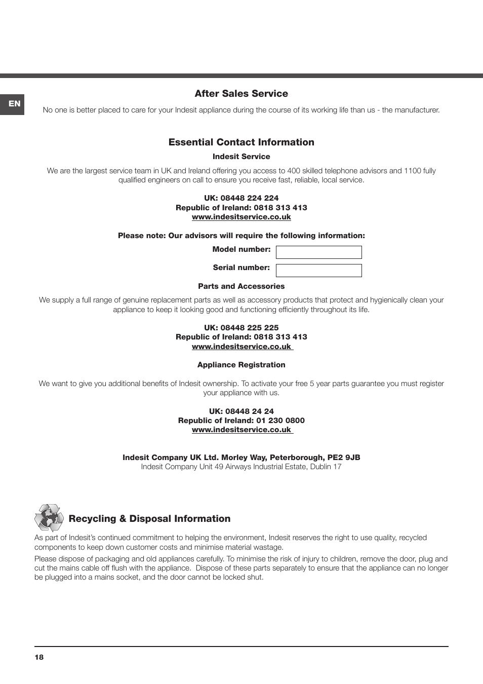 Indesit IDCA8350S User Manual | Page 18 / 20