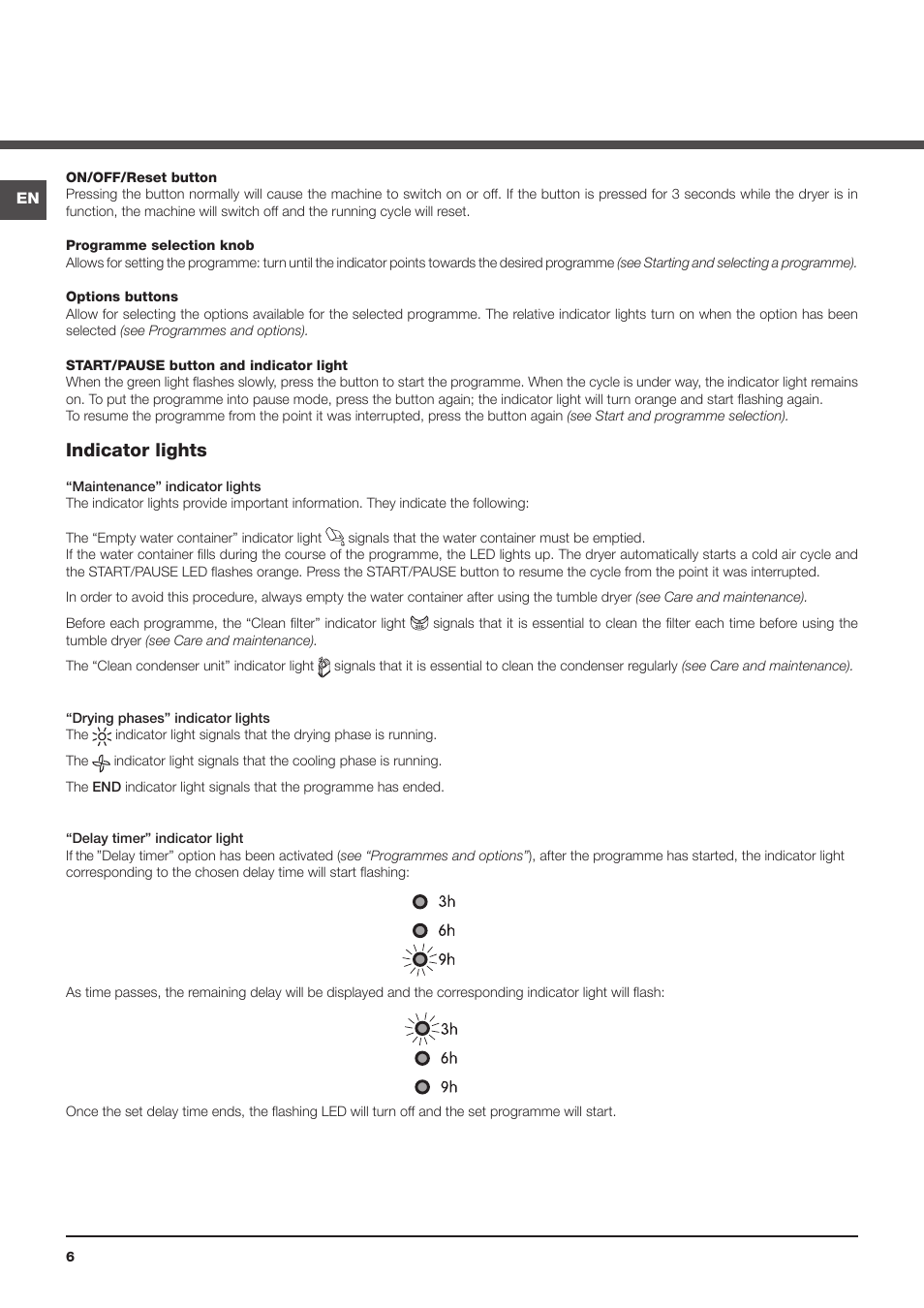 Indicator lights | Indesit IDCA8350S User Manual | Page 6 / 20