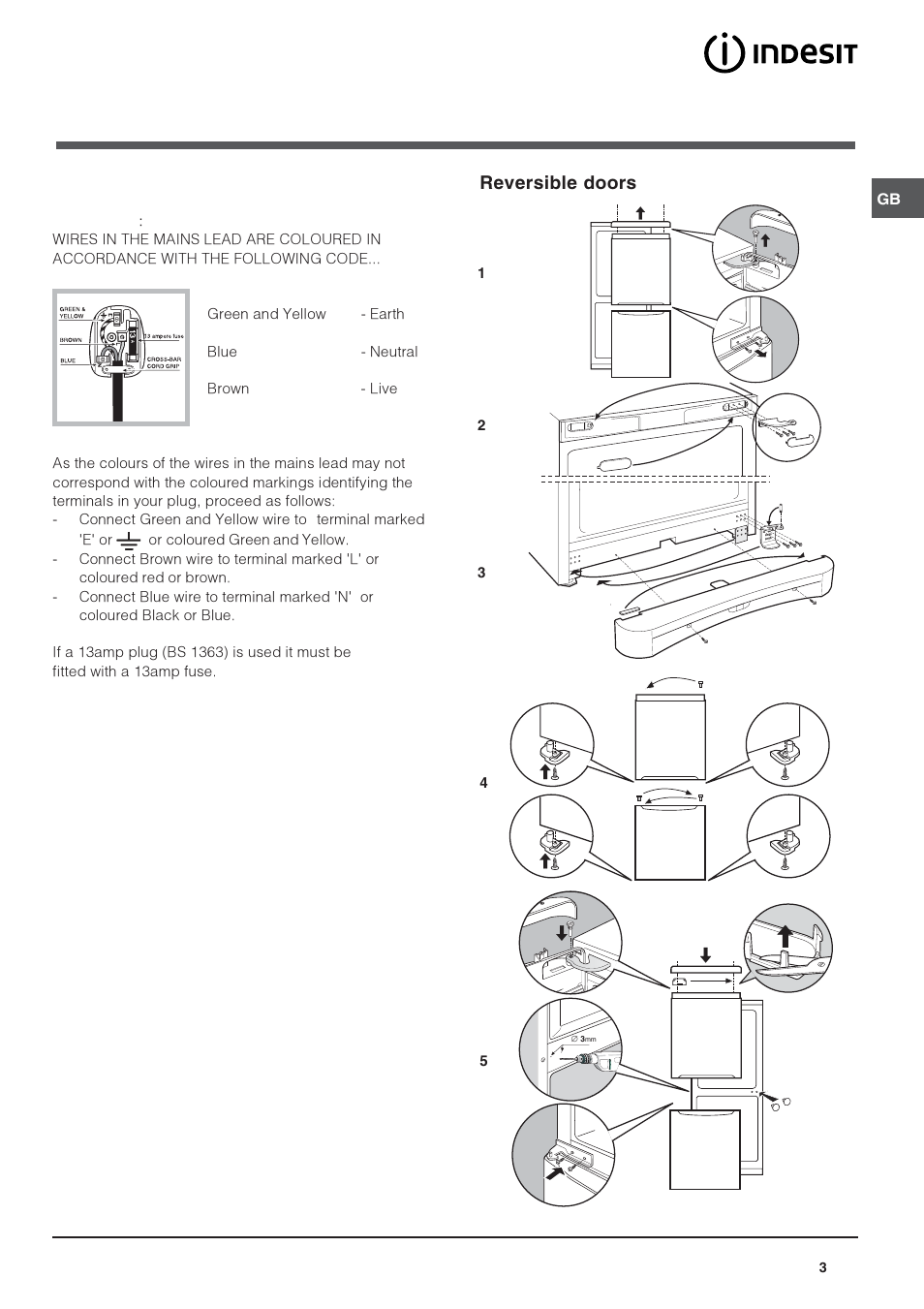 Reversible doors | Indesit BAN344NFUK User Manual | Page 3 / 12
