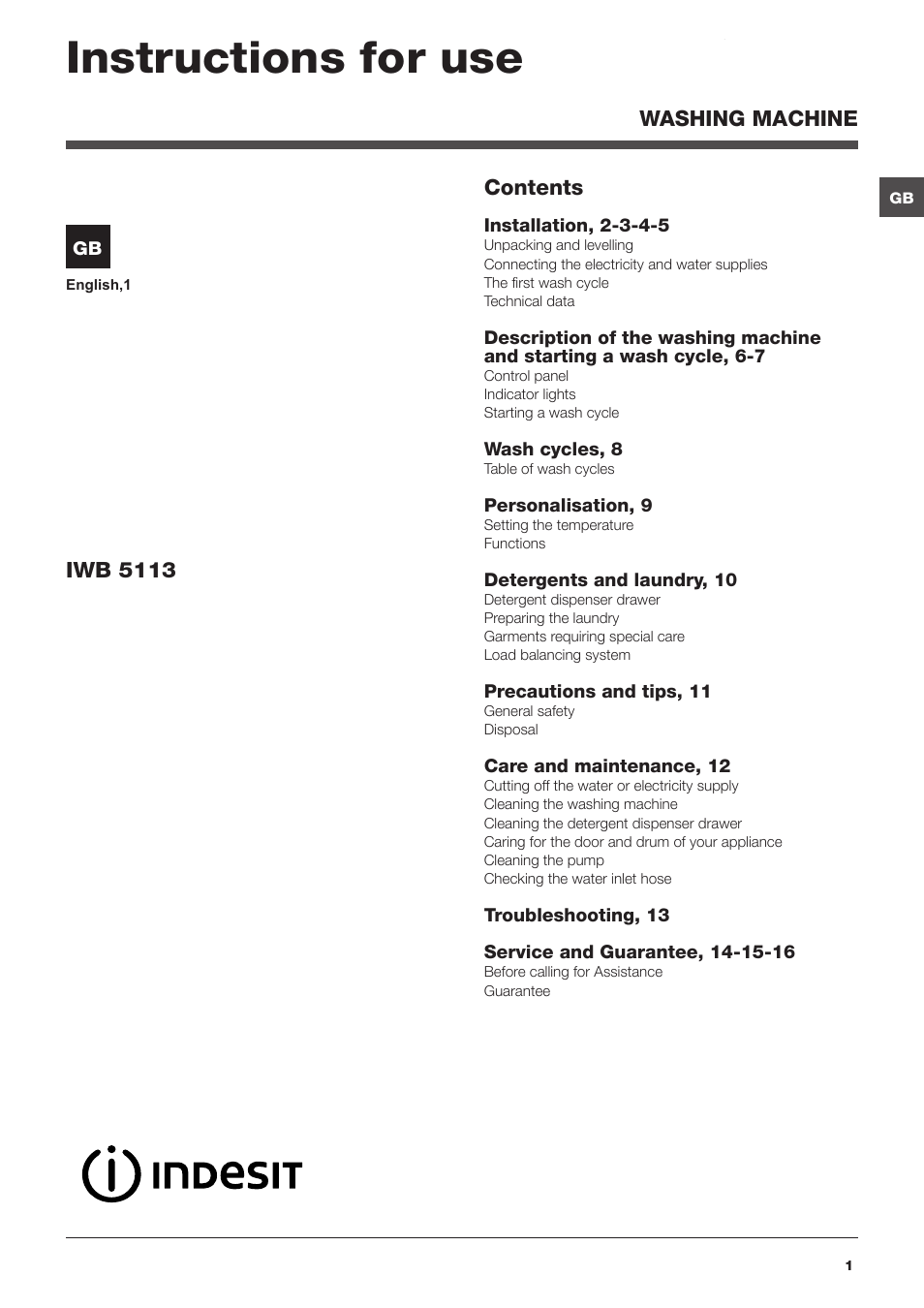 Indesit IWB5113 User Manual | 16 pages