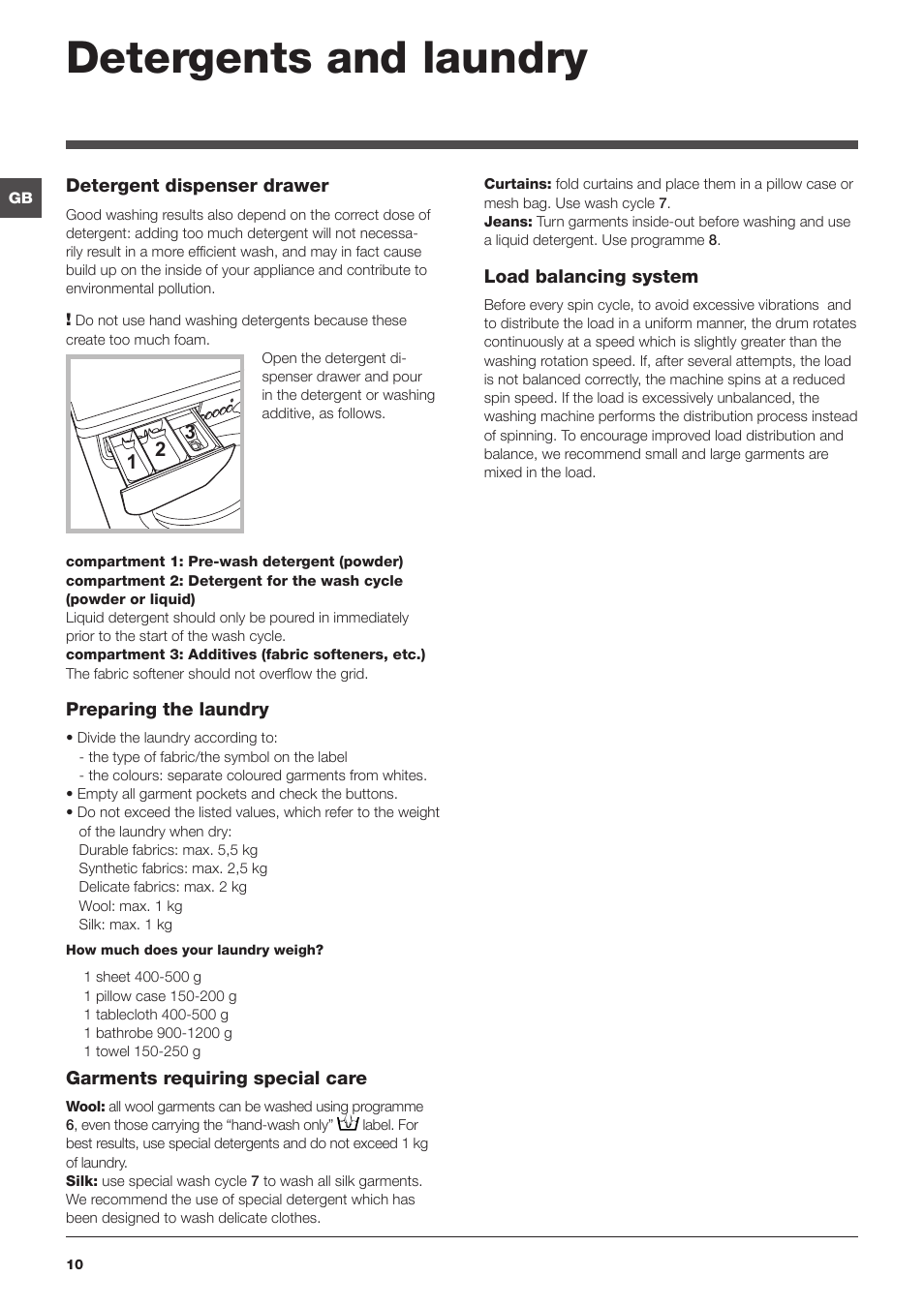 Detergents and laundry | Indesit IWB5113 User Manual | Page 10 / 16