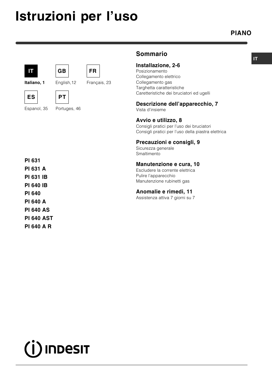 Indesit PI631 [multilanguage] User Manual | 56 pages