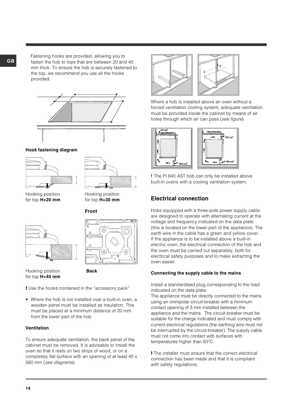 Electrical connection | Indesit PI631 [multilanguage] User Manual | Page 14 / 56