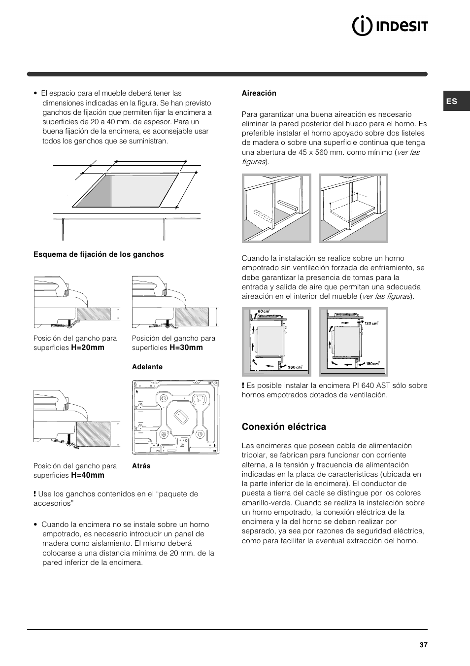 Conexión eléctrica | Indesit PI631 [multilanguage] User Manual | Page 37 / 56