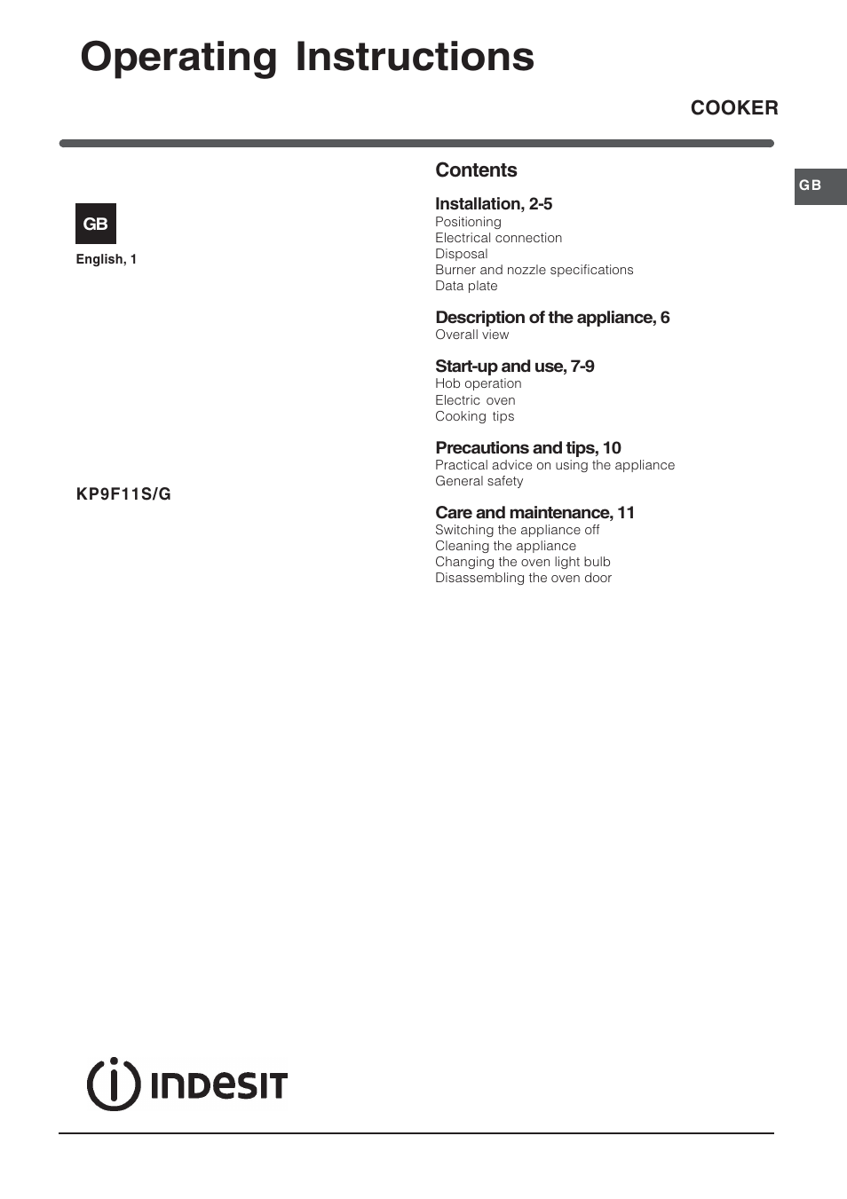 Indesit KP9F11SX-G User Manual | 12 pages