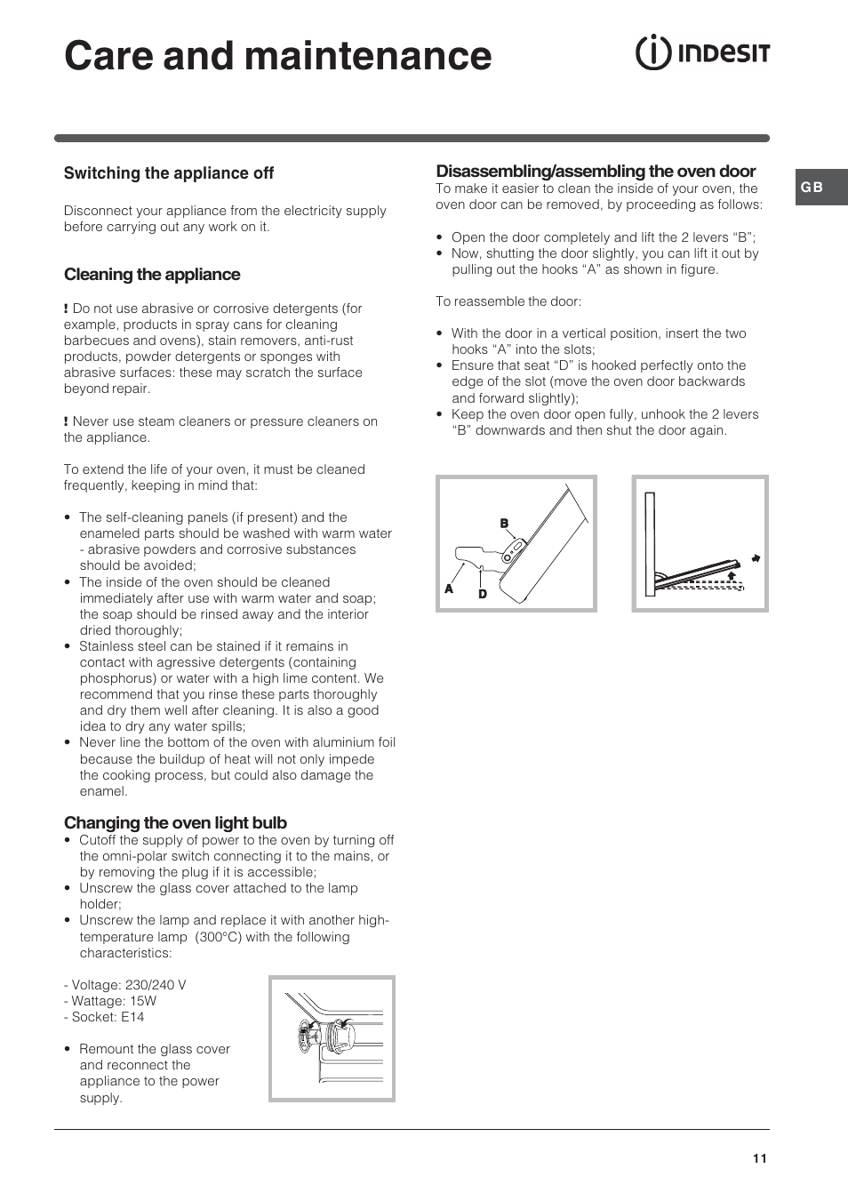 Care and maintenance | Indesit KP9F11SX-G User Manual | Page 11 / 12