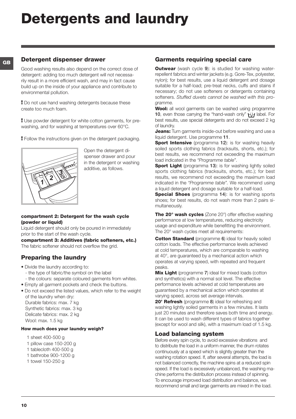 Detergents and laundry | Indesit IWD71251SECOUK User Manual | Page 10 / 16