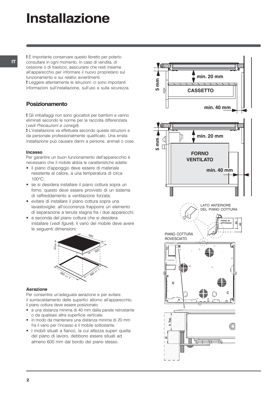 Installazione, Posizionamento | Indesit VIA640C – for models to 9 Dec 2009 User Manual | Page 2 / 56