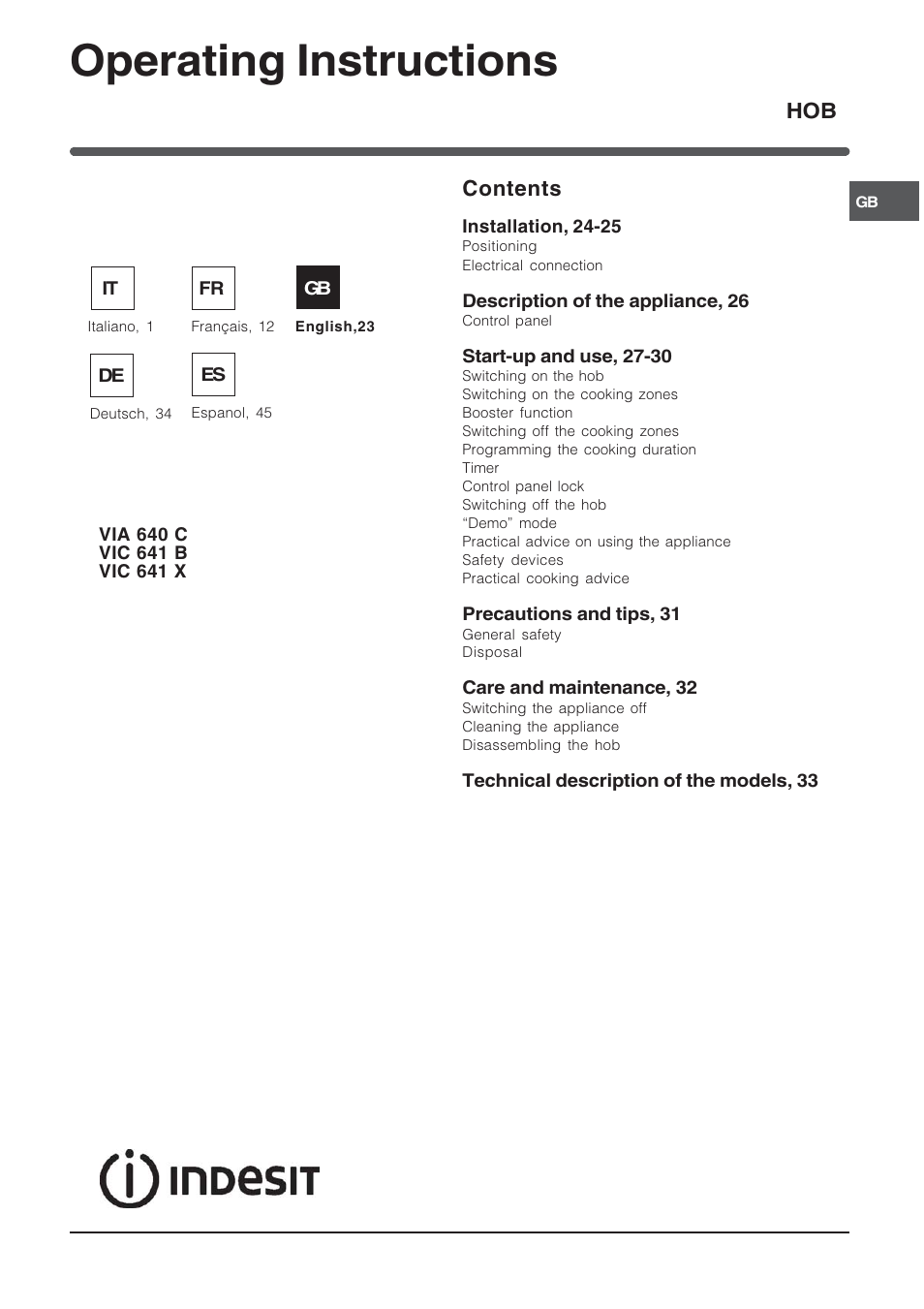 Indesit VIA640C – for models to 9 Dec 2009 User Manual | Page 23 / 56