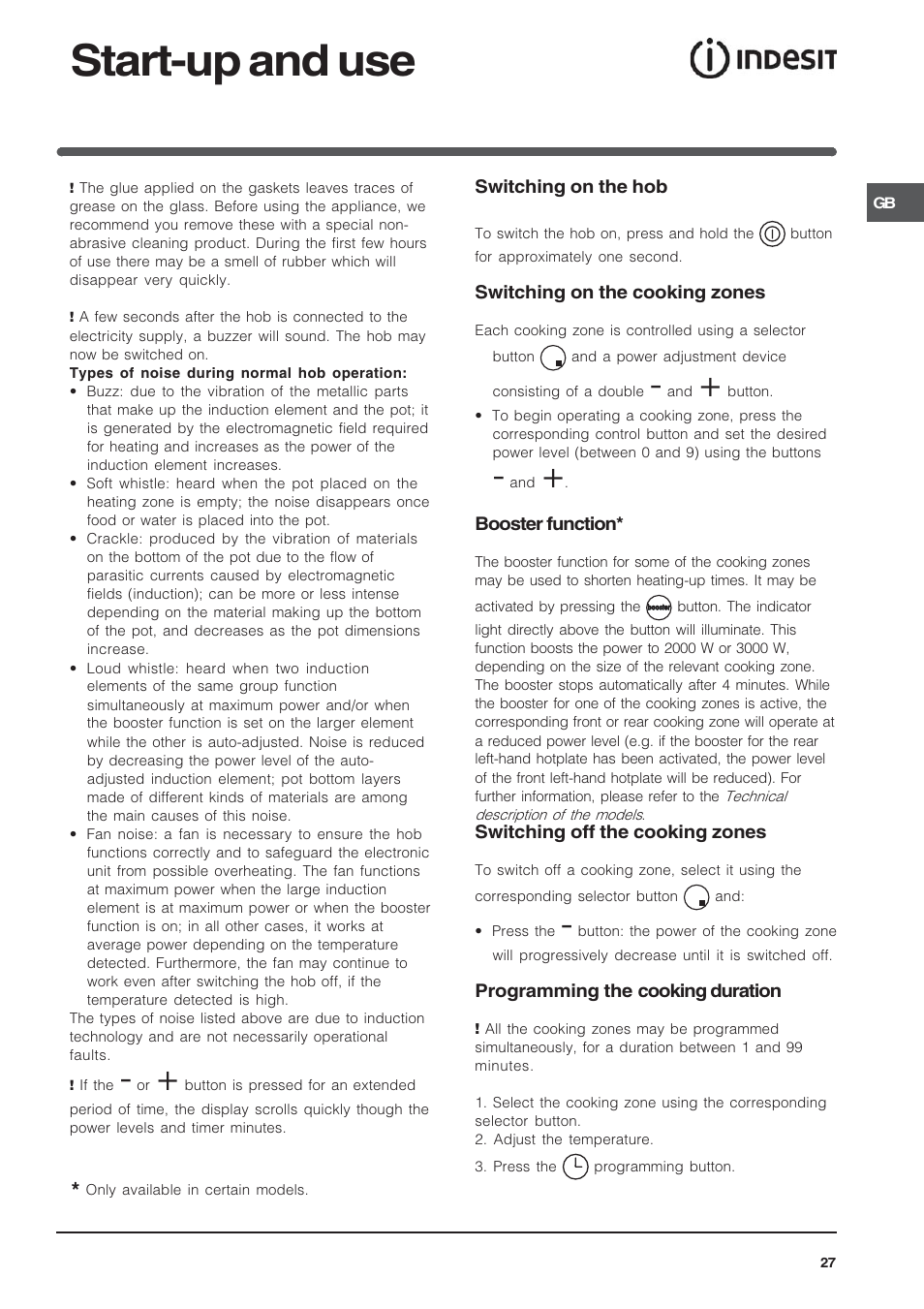 Start-up and use | Indesit VIA640C – for models to 9 Dec 2009 User Manual | Page 27 / 56