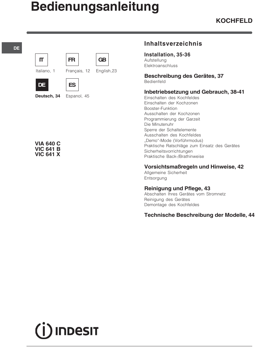 Indesit VIA640C – for models to 9 Dec 2009 User Manual | Page 34 / 56