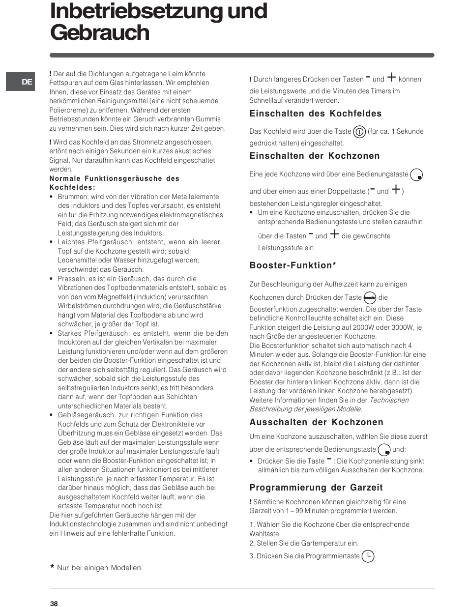 Inbetriebsetzung und gebrauch | Indesit VIA640C – for models to 9 Dec 2009 User Manual | Page 38 / 56