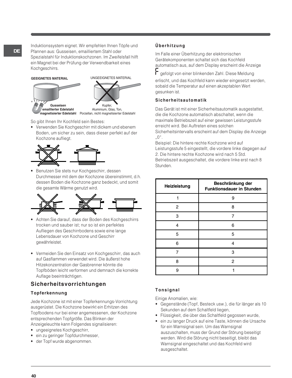 Sicherheitsvorrichtungen | Indesit VIA640C – for models to 9 Dec 2009 User Manual | Page 40 / 56