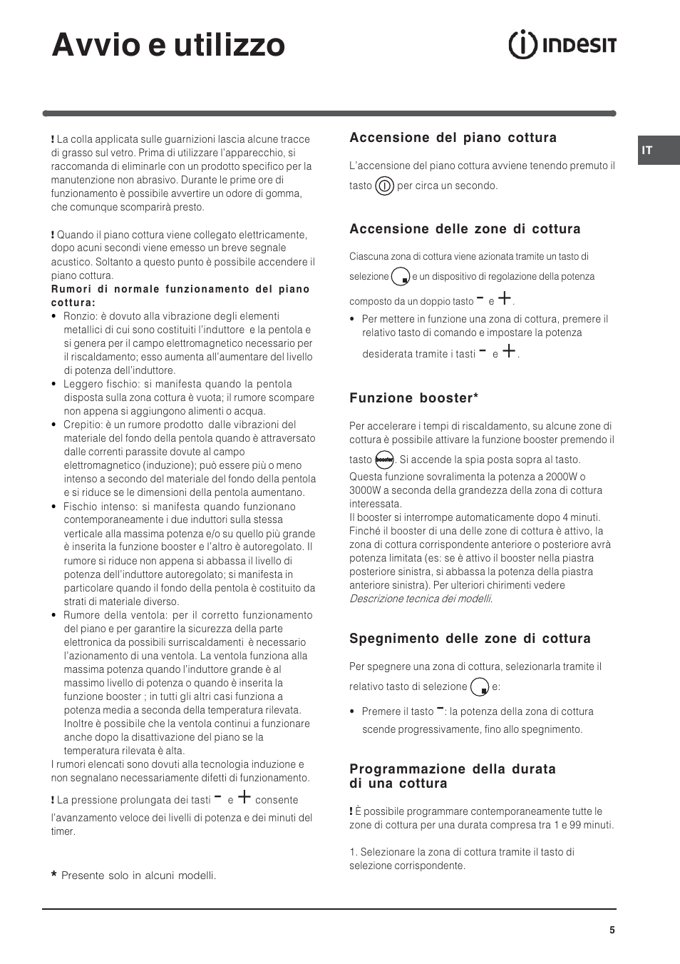 Avvio e utilizzo | Indesit VIA640C – for models to 9 Dec 2009 User Manual | Page 5 / 56