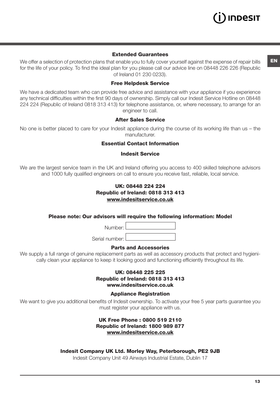 Indesit IDV75UK User Manual | Page 13 / 16