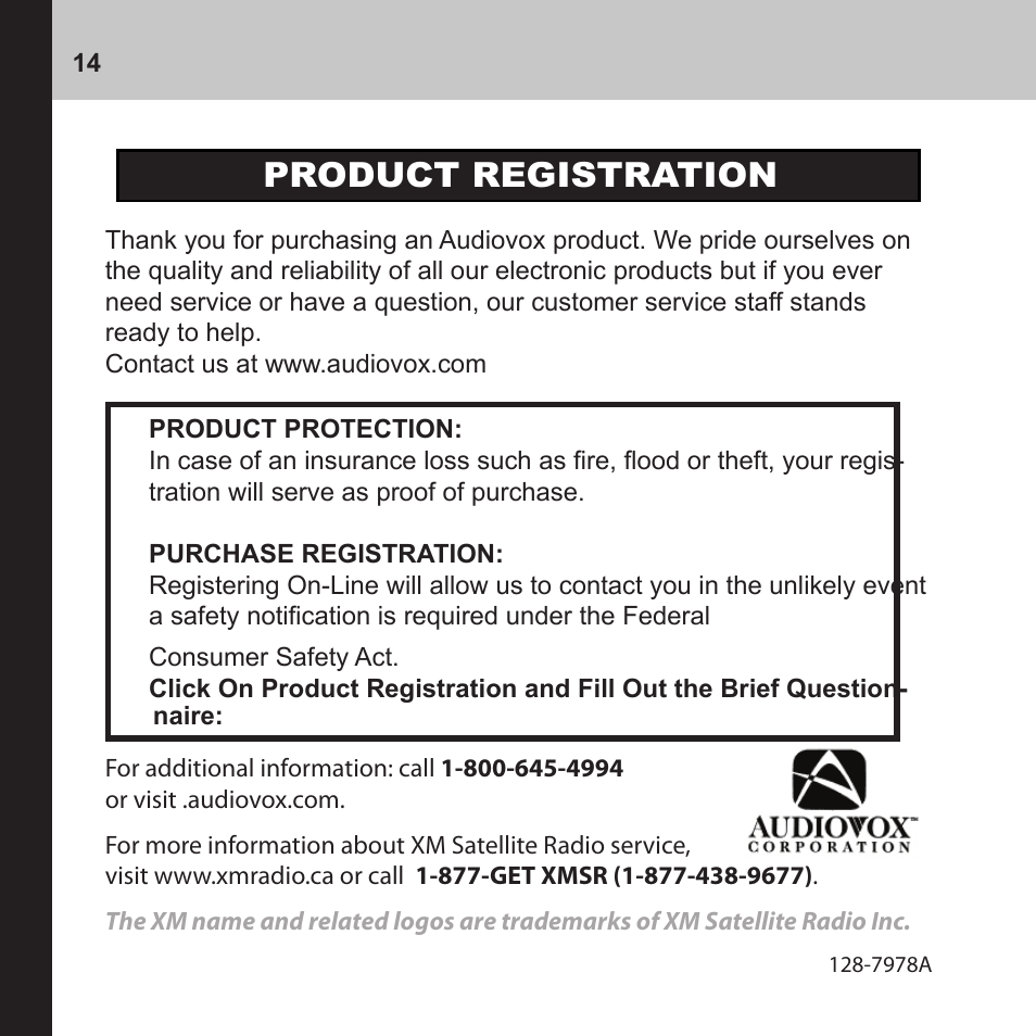 Product registration | Audiovox CNP2000UC User Manual | Page 14 / 42