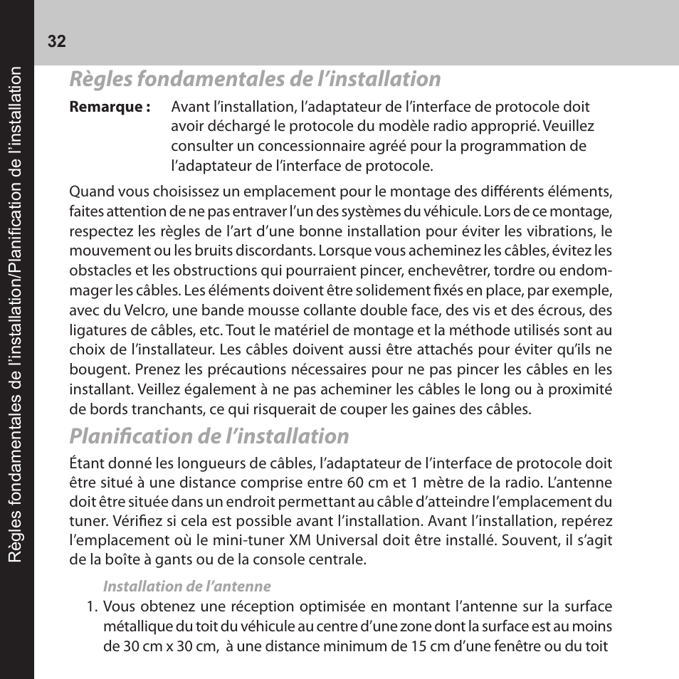 Règles fondamentales de l’installation, Planification de l’installation | Audiovox CNP2000UC User Manual | Page 32 / 42