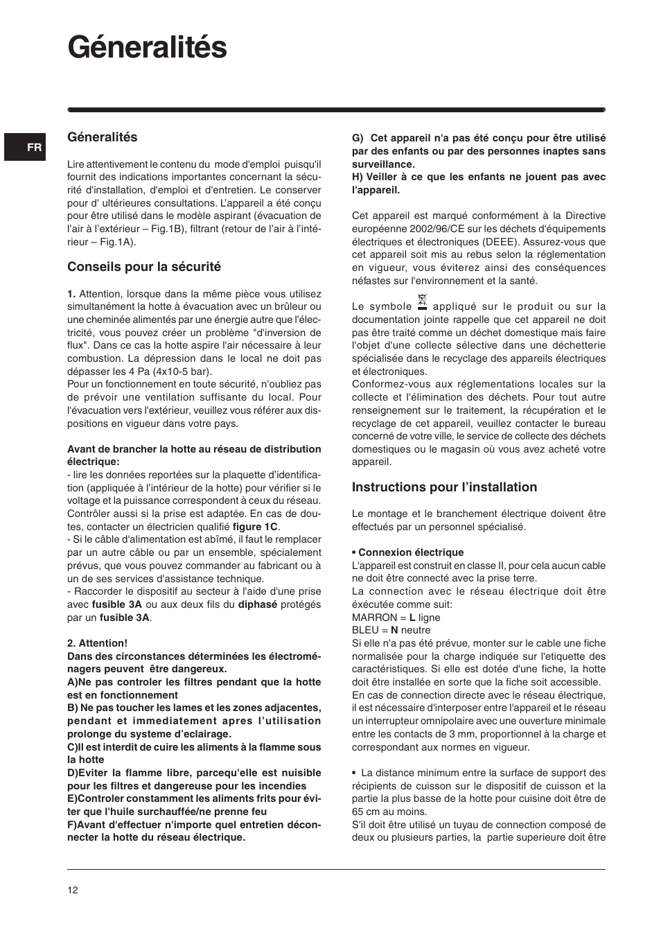 Géneralités | Indesit H361IX User Manual | Page 10 / 31